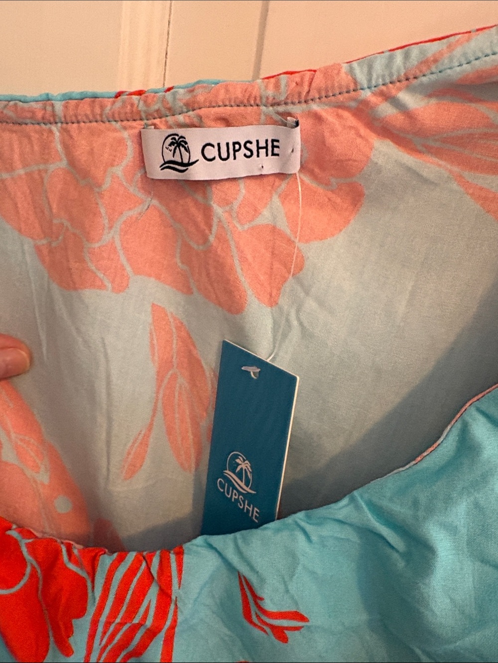 Cupshe Aqua One-Shoulder Maxi Dress with Coral Floral Print - Picture 3 of 4